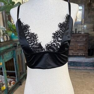 L'AGENCE Black Satin and Lace Bralette
